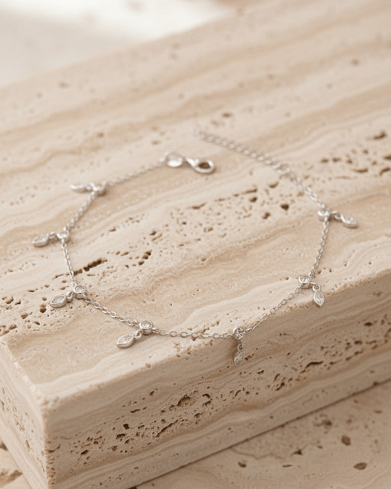 marquise and round CZ in bezel setting anklet.