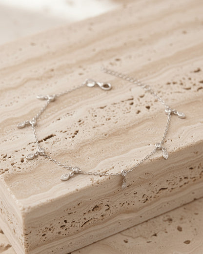 marquise and round CZ in bezel setting anklet.