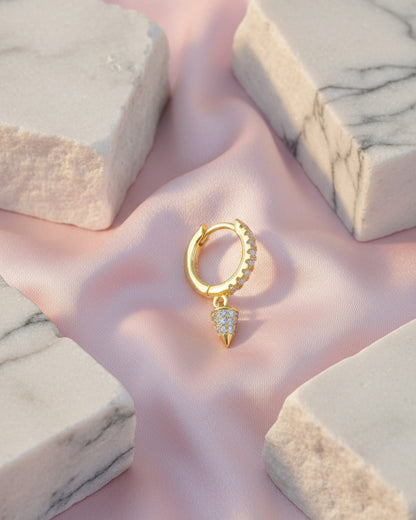 8 mm CZ hoop with dangling cone shape.