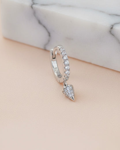 8 mm CZ hoop with dangling cone shape.