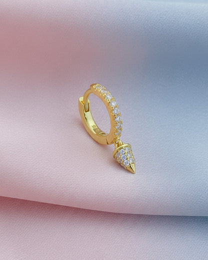 8 mm CZ hoop with dangling cone shape.