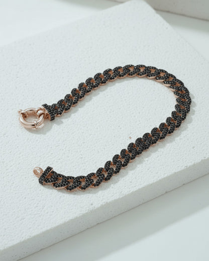 rosegold curb chain bracelet with black CZ.