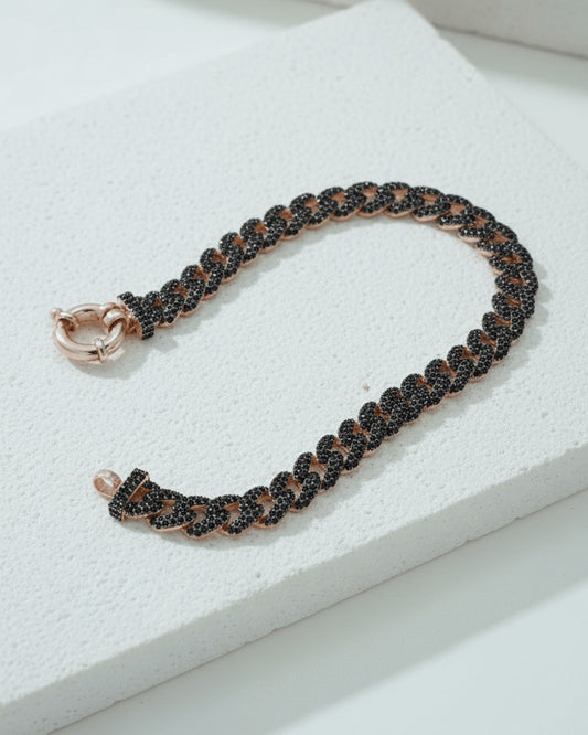 rosegold curb chain bracelet with black CZ.