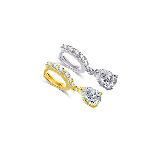 CZ tear drop shape huggie hoop earring.