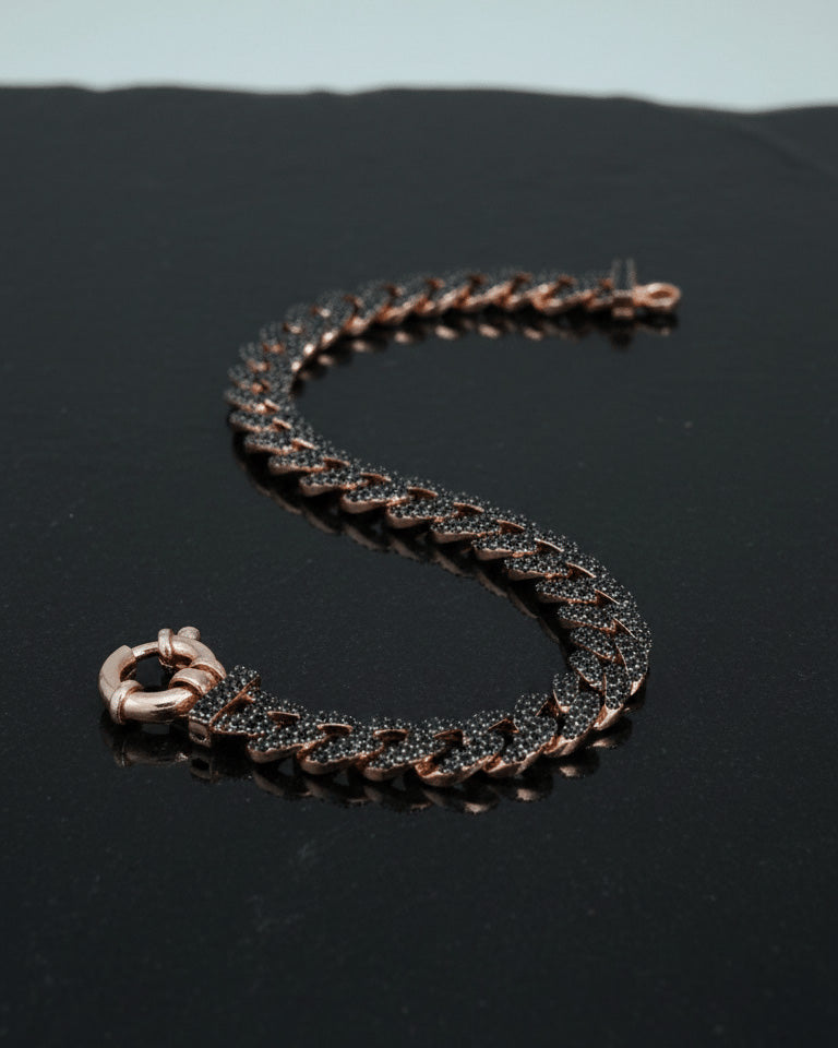 rosegold curb chain bracelet with black CZ.