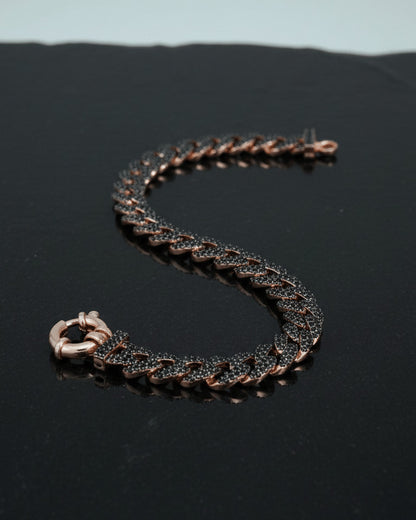 rosegold curb chain bracelet with black CZ.