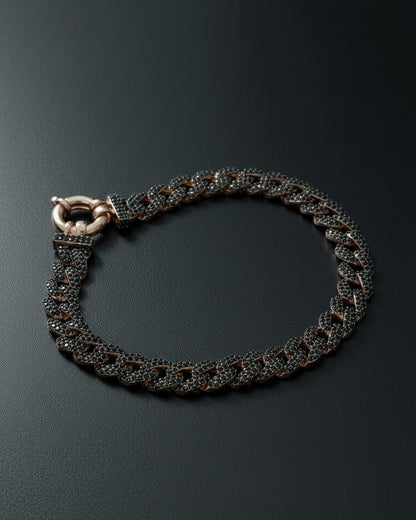rosegold curb chain bracelet with black CZ.