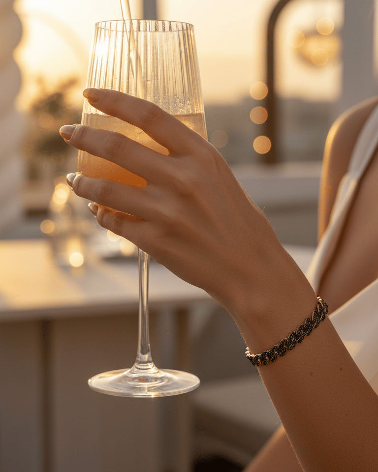 rosegold curb chain bracelet with black CZ.