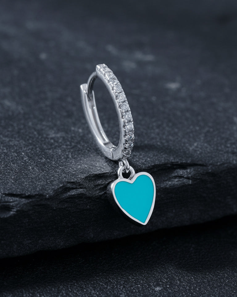 turquoise and pink enamel huggie hoop earrings.