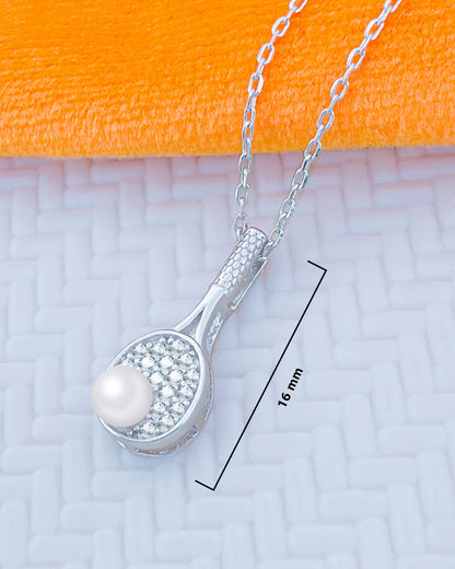 tennis racket shape necklace with pearl.