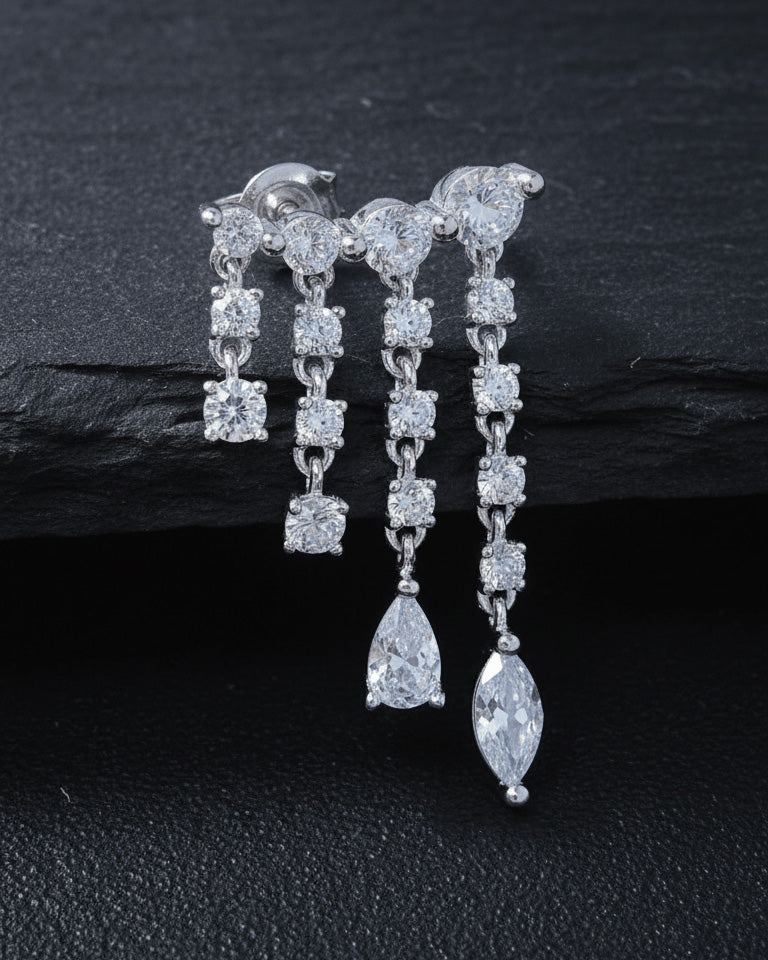 dangling round and fancy shape stones in prong setting stylish earring.