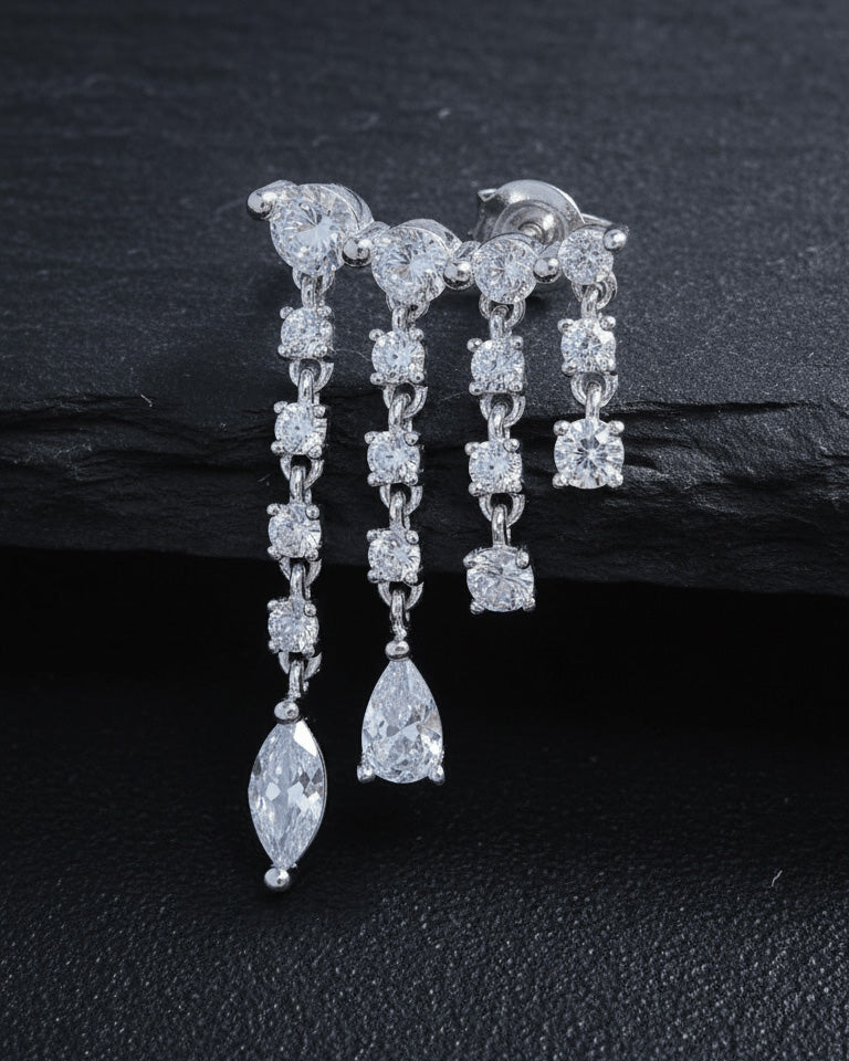 dangling round and fancy shape stones in prong setting stylish earring.