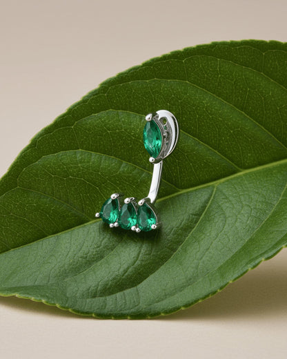 Back and front emerald color marquise and pear shape CZ stones.