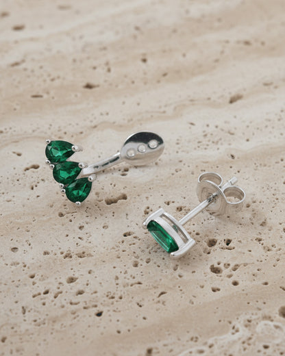 Back and front emerald color marquise and pear shape CZ stones.