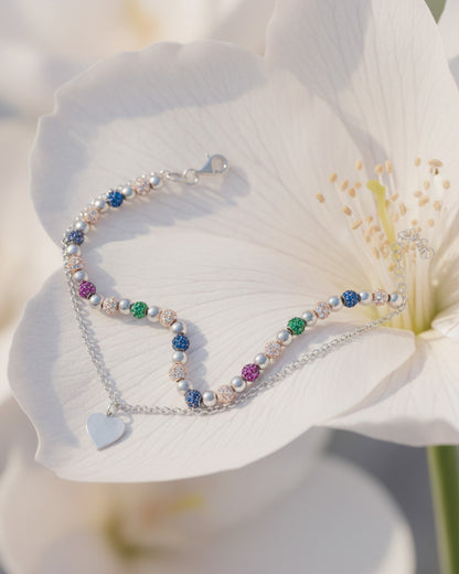 plain and color CZ beads and chain bracelet.
