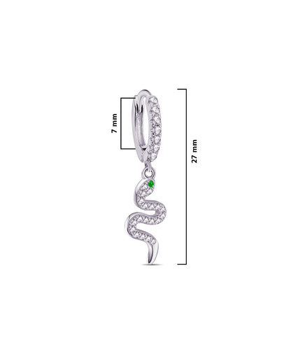 CZ huggie hoop with dangling snake shape.