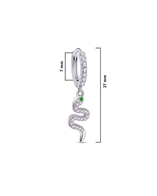 CZ huggie hoop with dangling snake shape.