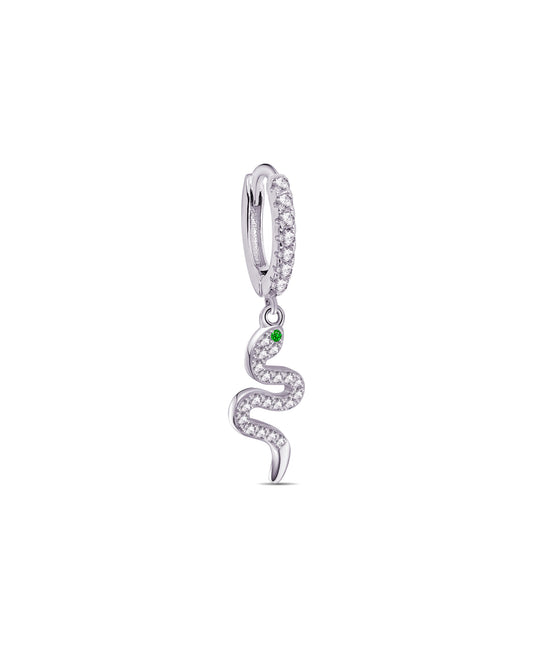 CZ huggie hoop with dangling snake shape.