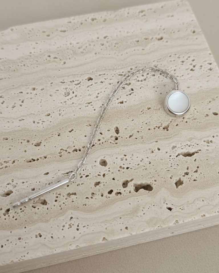MOP disc shape in bezel setting threader earring.