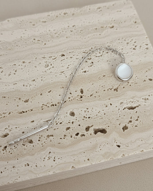 MOP disc shape in bezel setting threader earring.