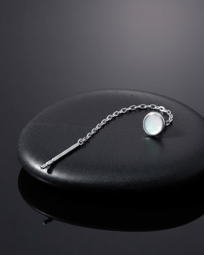 MOP disc shape in bezel setting threader earring.