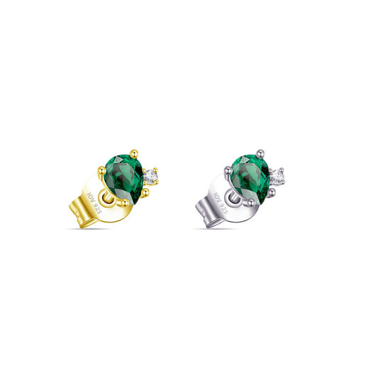 4 mm emerald color pear shape with tiny round stone stud earring.