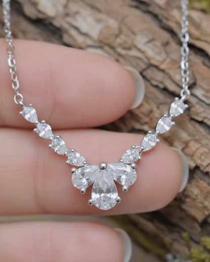 V shape necklace of CZ pear shape stones.
