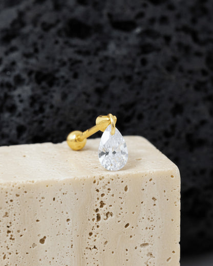 floating dangling pear CZ stone piercing earring.