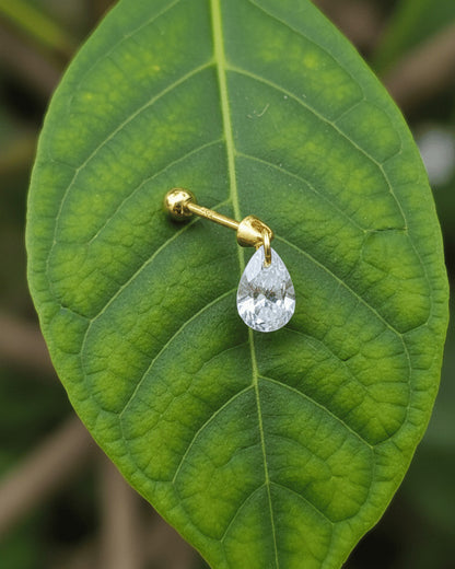 floating dangling pear CZ stone piercing earring.
