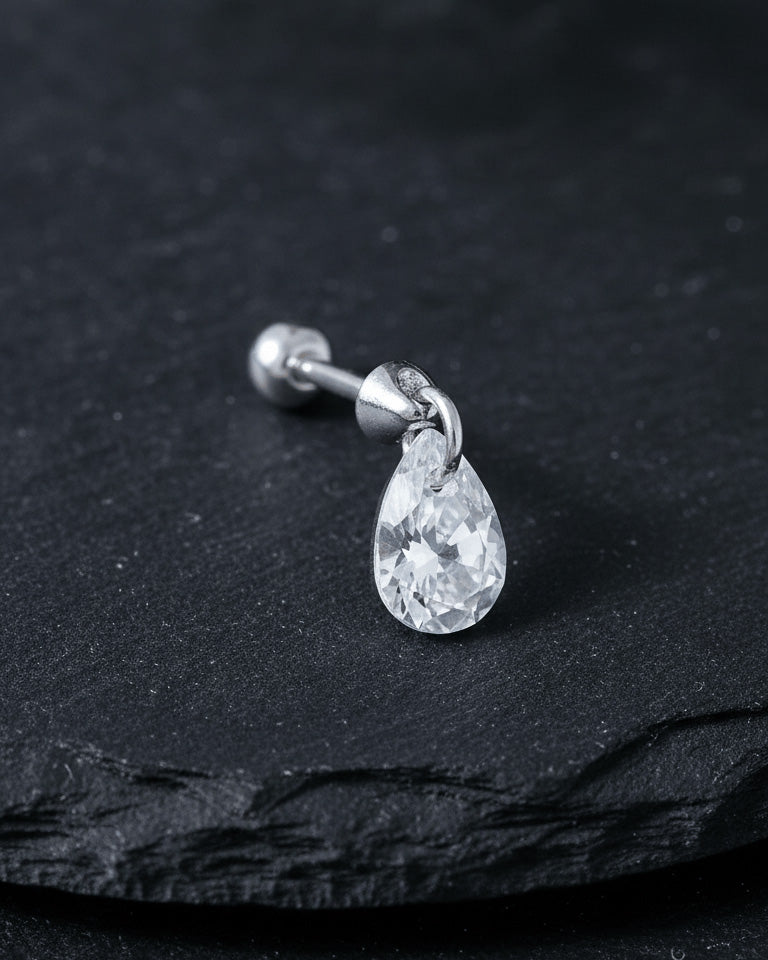 floating dangling pear CZ stone piercing earring.