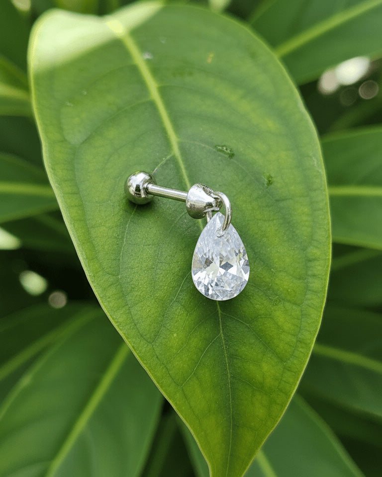 floating dangling pear CZ stone piercing earring.