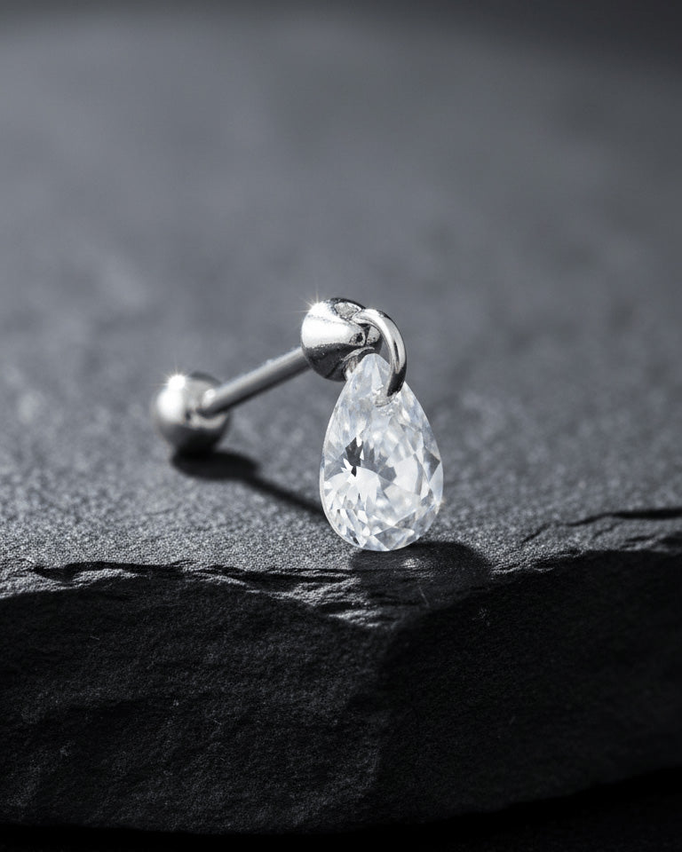 floating dangling pear CZ stone piercing earring.