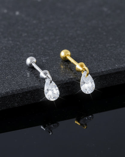 floating dangling pear CZ stone piercing earring.