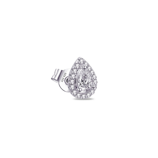pear shape CZ stone in a halo setting stud earring.
