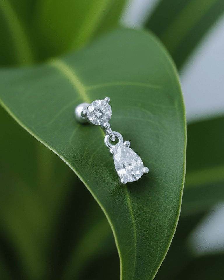with CZ stone with dangling pear shape ballback piercing earring.