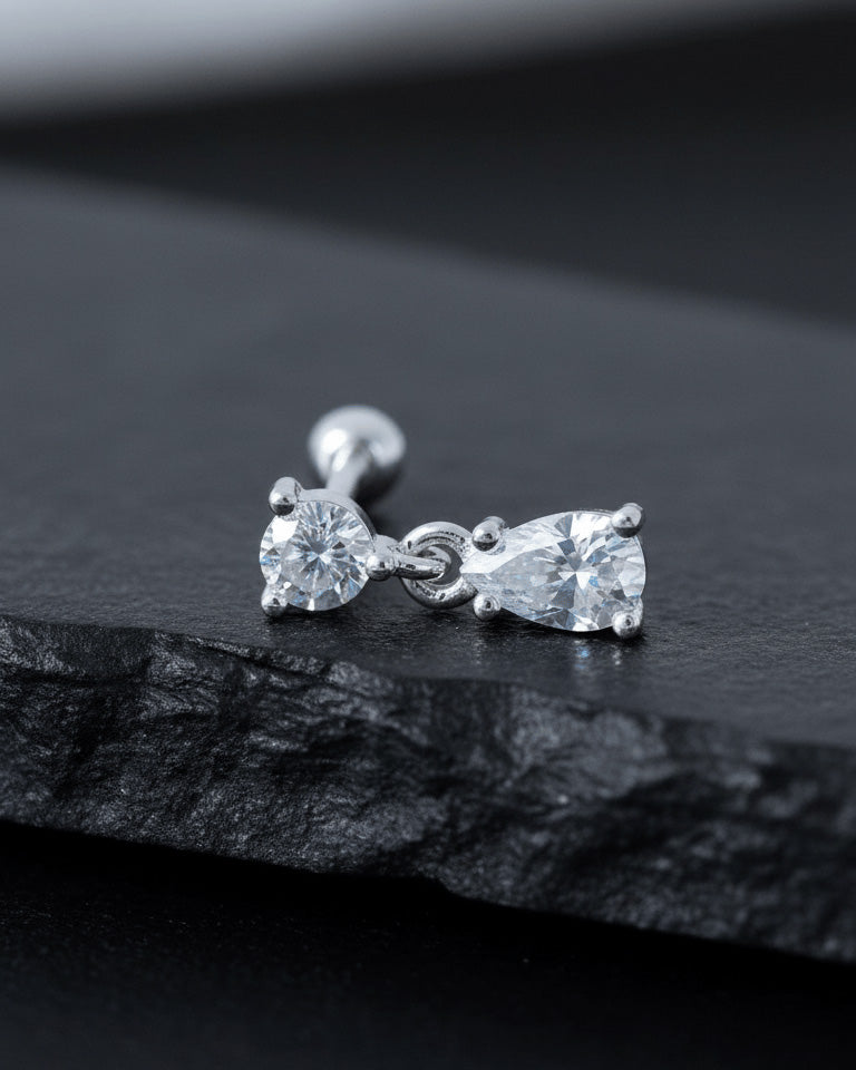 with CZ stone with dangling pear shape ballback piercing earring.