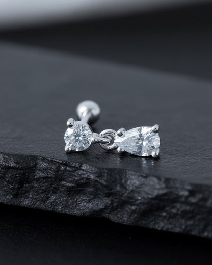with CZ stone with dangling pear shape ballback piercing earring.