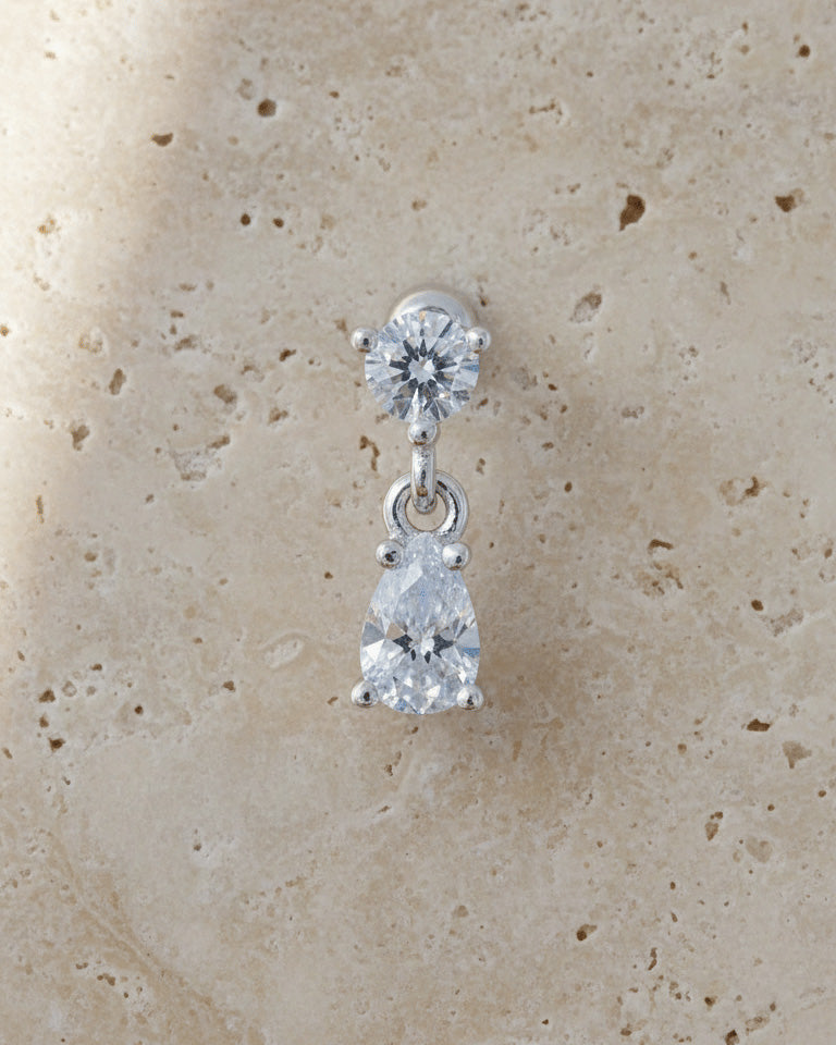 with CZ stone with dangling pear shape ballback piercing earring.