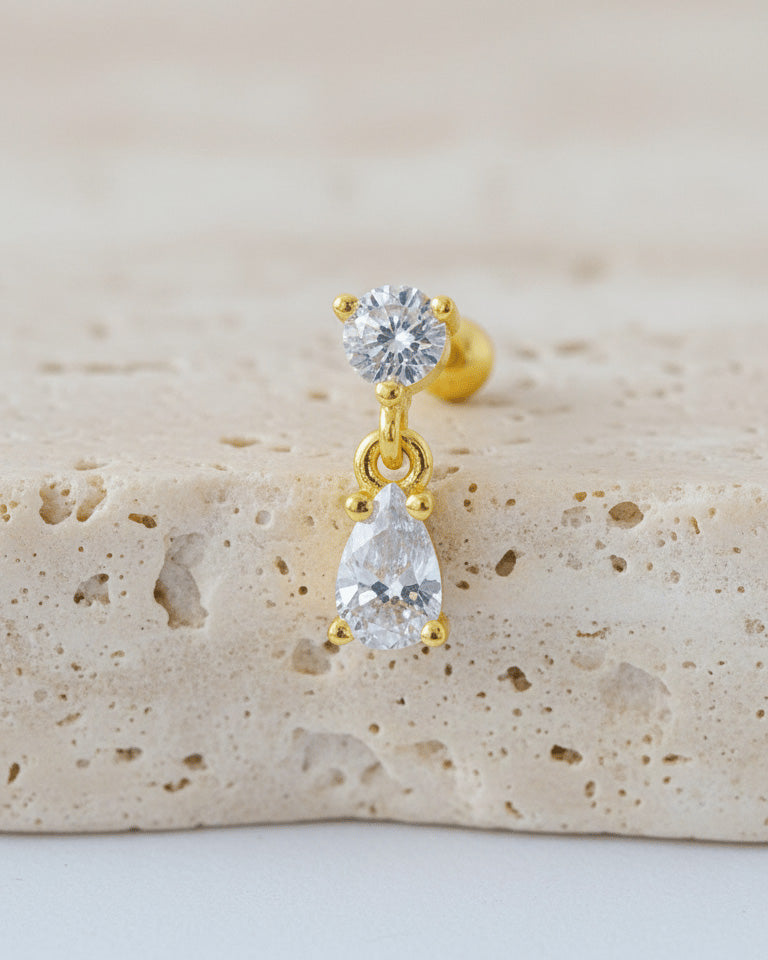 with CZ stone with dangling pear shape ballback piercing earring.