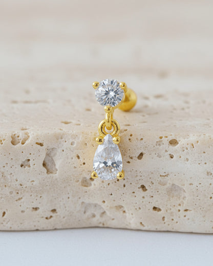 with CZ stone with dangling pear shape ballback piercing earring.