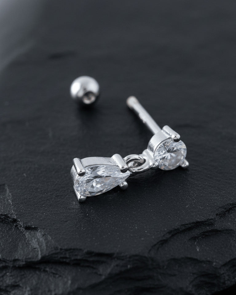 with CZ stone with dangling pear shape ballback piercing earring.