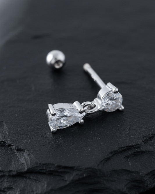 with CZ stone with dangling pear shape ballback piercing earring.