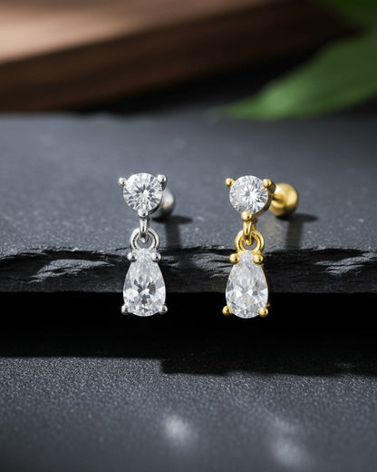 with CZ stone with dangling pear shape ballback piercing earring.