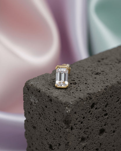 rectangular shape CZ piercing flat-back earring.
