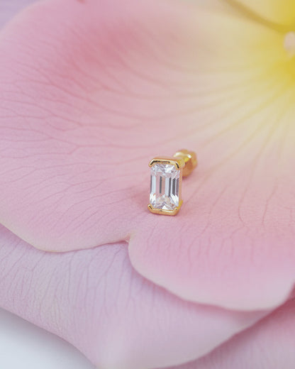 rectangular shape CZ piercing flat-back earring.