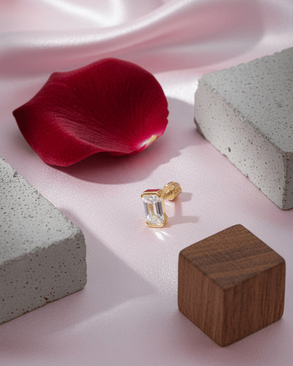 rectangular shape CZ piercing flat-back earring.