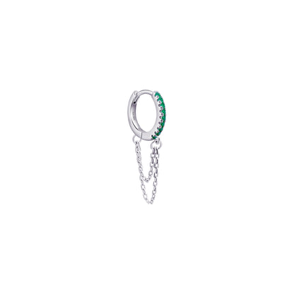 huggie hoop with double dangling chain.