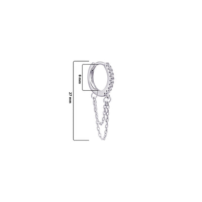 huggie hoop with double dangling chain.