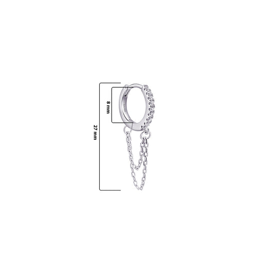 huggie hoop with double dangling chain.