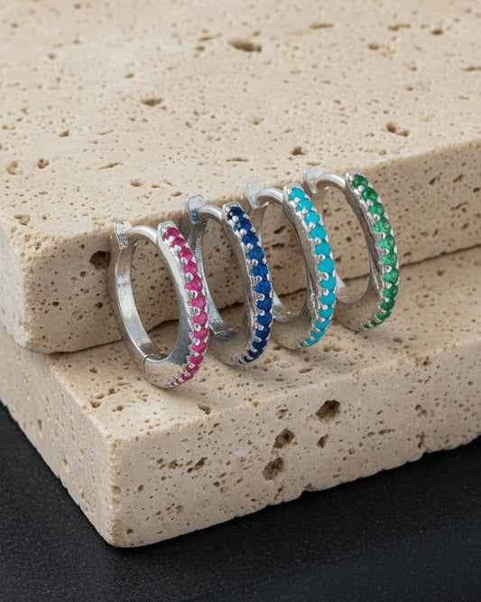 8 mm colored stones hoops earrings.